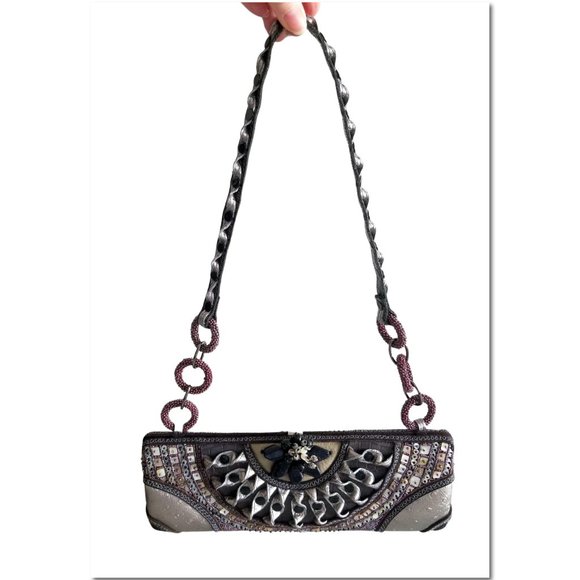Mary Frances Handbags - Mary Frances Eggplant Gunmetal Embellished Shoulder Bag